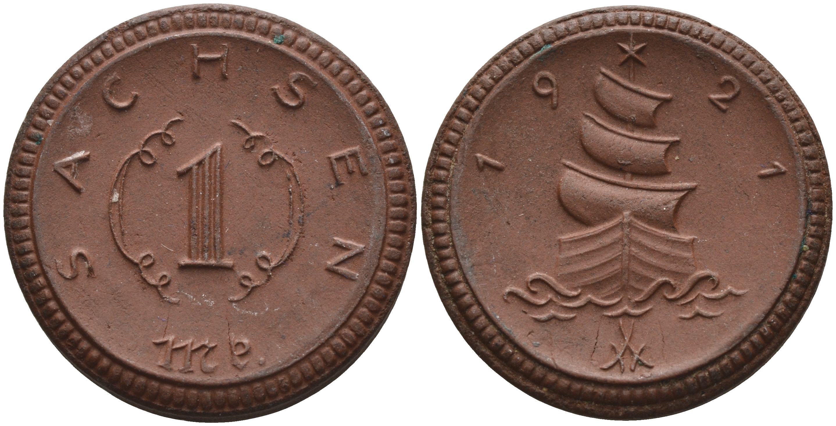 Саксония 1 марка 1921 парусник J. N 55 фарфор 1094-3-53