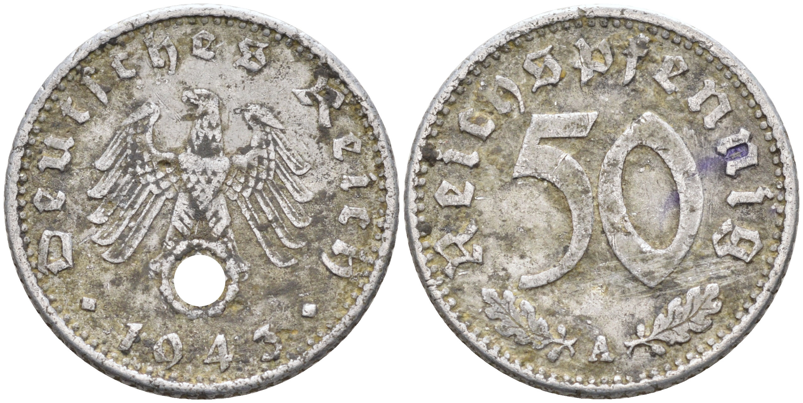 Германия 50 рейхспфеннигов 1943 А KM 96 J.372 алюминий    4589-233