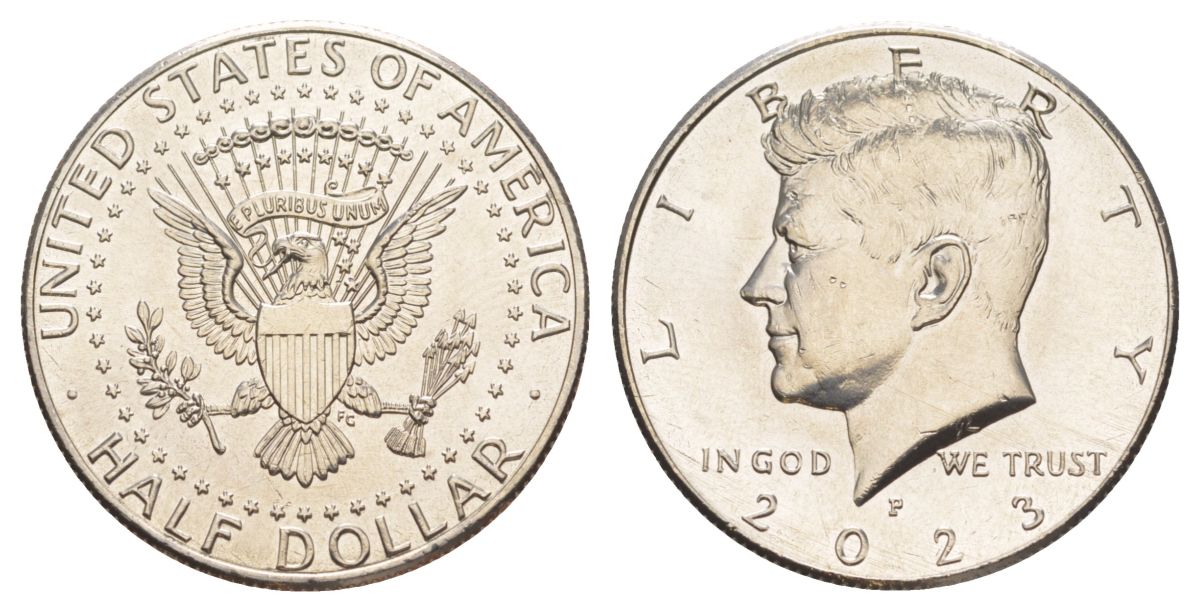США 1/2 доллара (50 центов) 2023 P, Джон Кеннеди KM A202b медь плакированная медно-никелем UNC 4517-1041