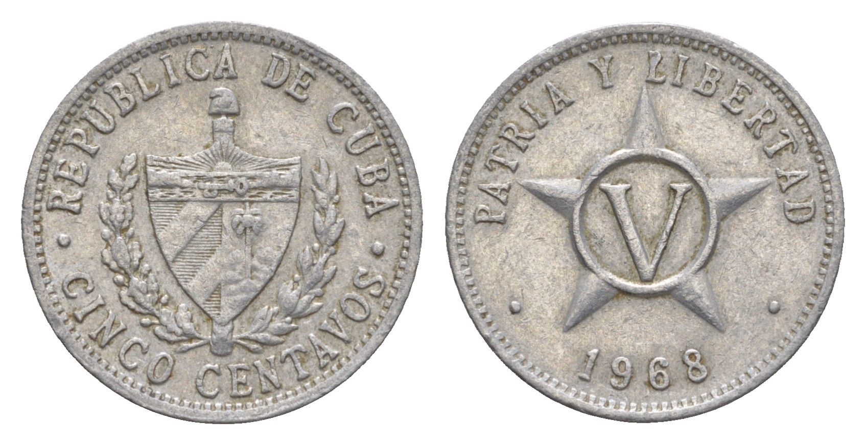 Куба 5 сентаво 1968 Монетный двор Кремницы KM 34 алюминий 4637-1044