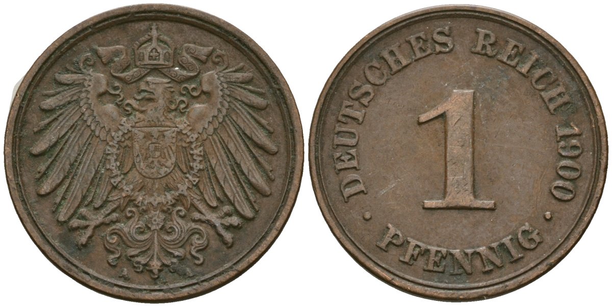 Германия 1 пфенниг 1900 A, Вильгельм II (1888-1918) KM 10, J. 10 медь 3955-1166