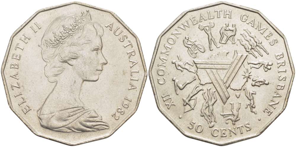 Австралия 50 центов 1982 Елизавета II (1952-2022), XII игры стран Британсого содружества KM 74 медно-никель 4184-1112