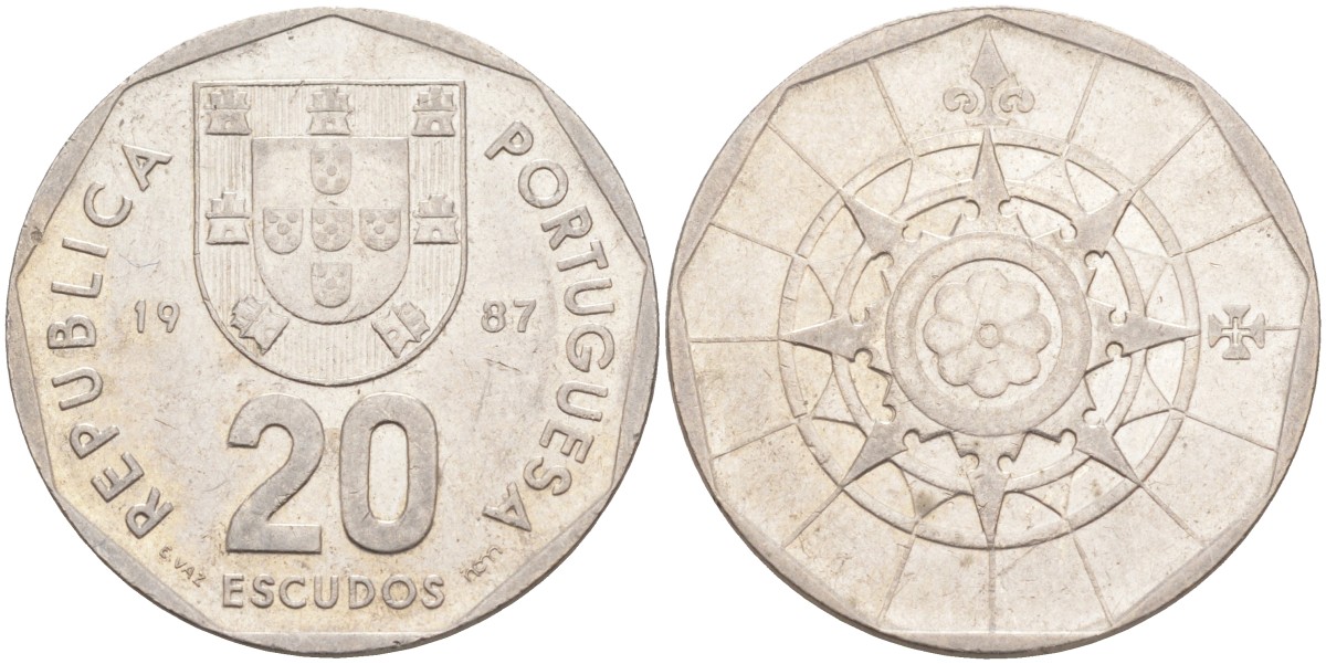 Португалия 20 эскудо 1997 KM 634.1 медно-никель 4448-531