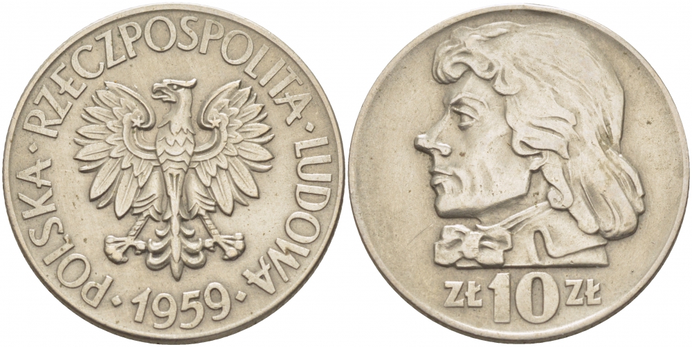 Польша 10 злотых 1959 MW, Тадеуш Костюшко, первый год KM 50 медно-никель 4517-812