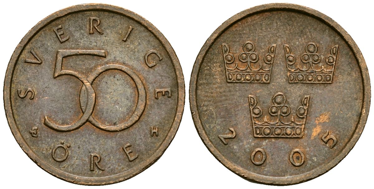 Швеция 50 эре 2005 Карл XVI Густав (1973- ) KM 878 бронза 4173-1051