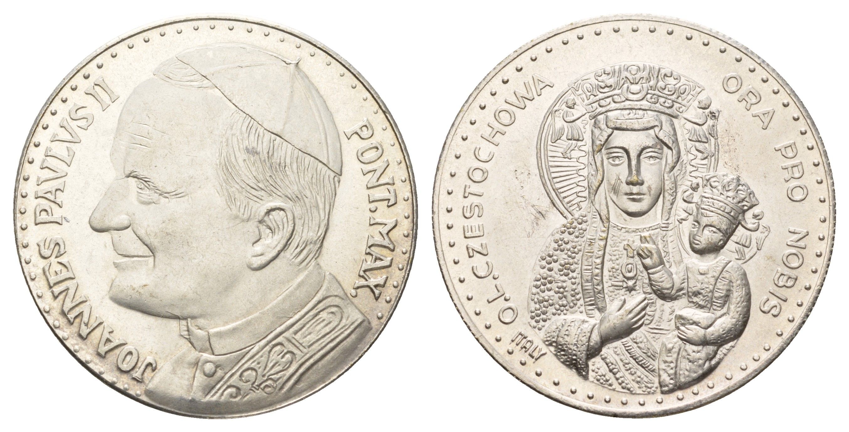 Ватикан медаль "Ченстоховская икона Божией Матери" ND (1978) Иоанн Павел II, диаметр 35 мм, вес 15,8 гр медно-никель плакированный серебро 4117-514