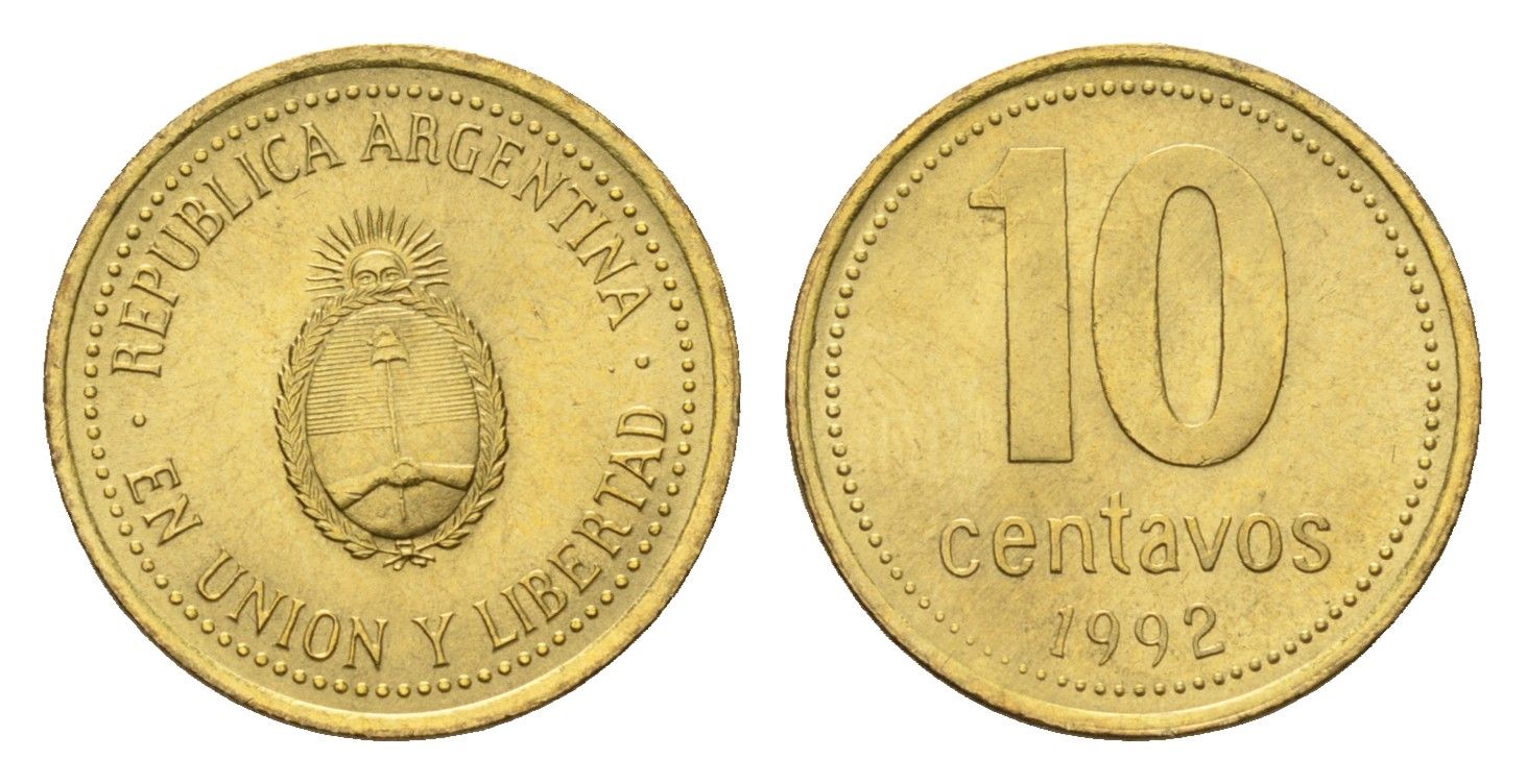 Аргентина 10 сентаво 1992 KM 107 алюминиевая бронза UNC 4687-945