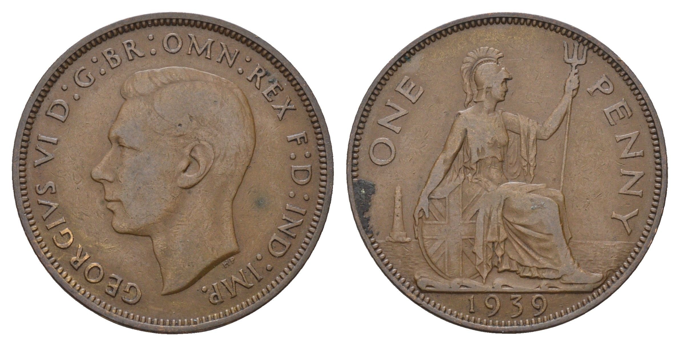 Великобритания 1 пенни 1939 Георг VI (1936-1952) КМ 845, Spink 4114 бронза 4117-1226