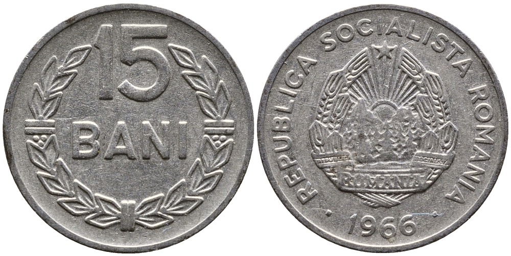 Румыния 15 бани 1966 KM 93 сталь плакированная никелем 4387-668