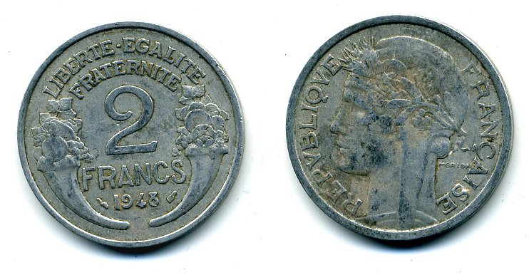 Франция 2 франка 1948 KM 886a.1 алюминий 35-1156