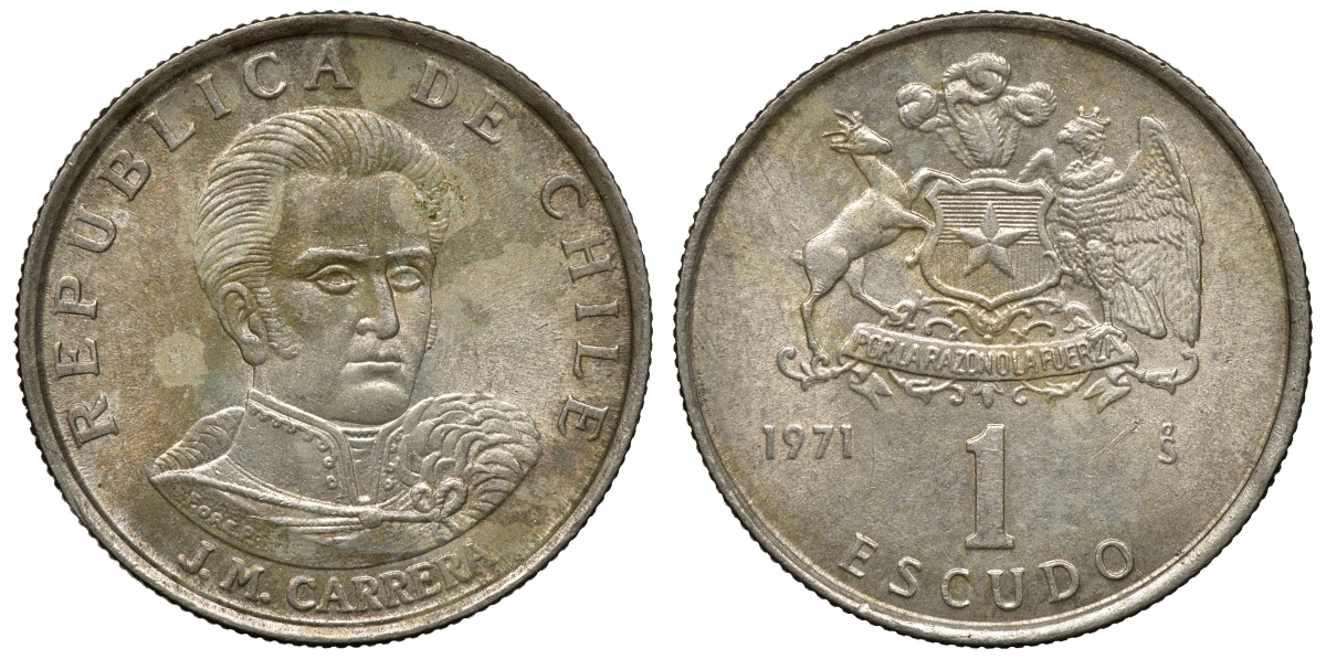 Чили 1 эскудо 1971 Хосе Мигель Каррера KM 197 медно-никель 4118-251