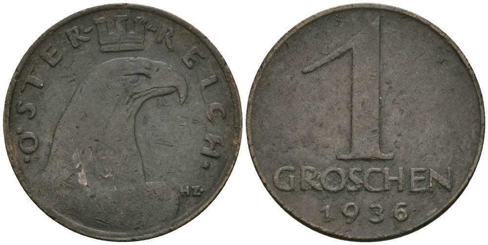 Австрия 1 грош 1936 KM 2836 бронза 4576-1027