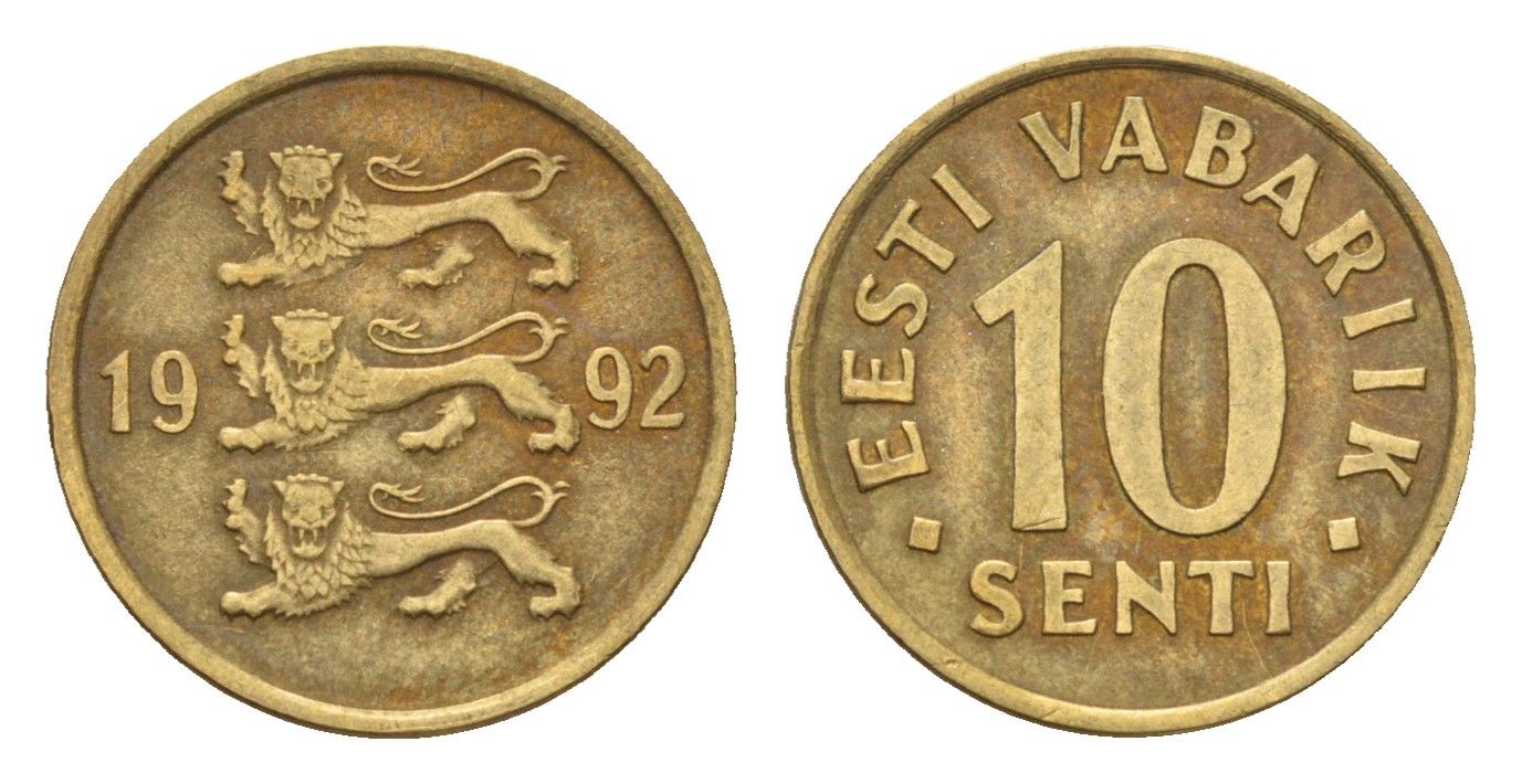 Эстония 10 сентов 1992 KM 22 латунь 192-439