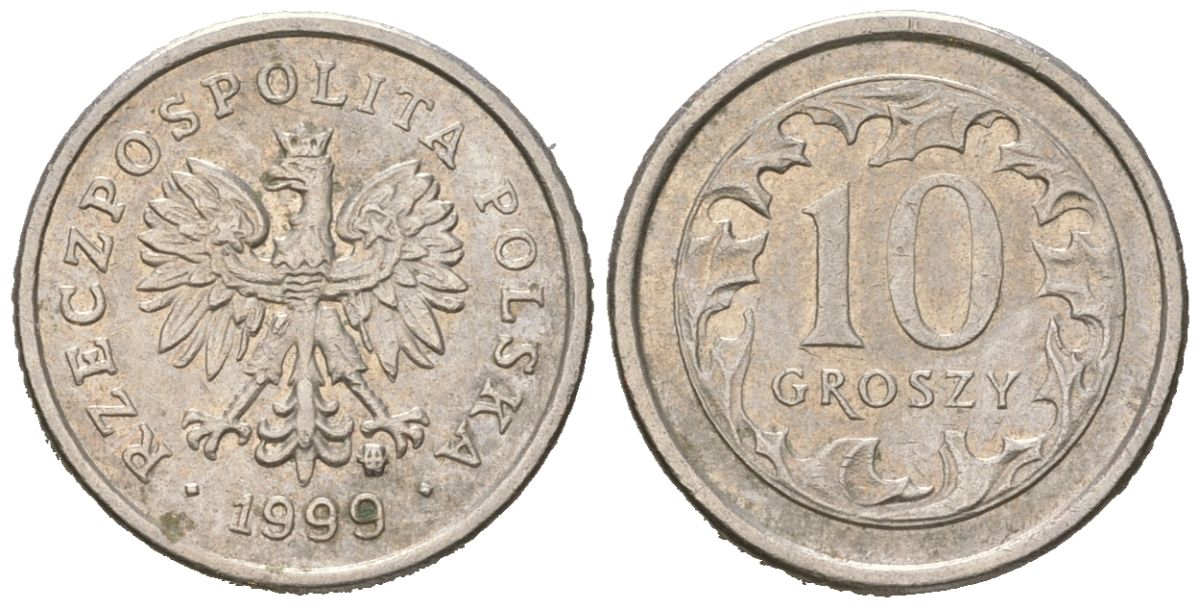 Польша 10 грошей 1999 MW KM 279 медно-никель aUNC 4532-459