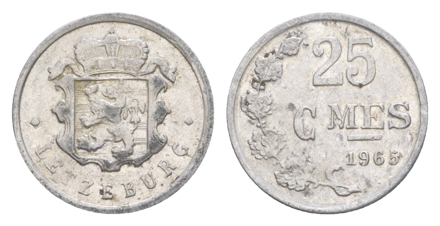 Люксембург 25 сантимов 1965 Герцог Жан (1964-1999) KM 45a алюминий 4643-427