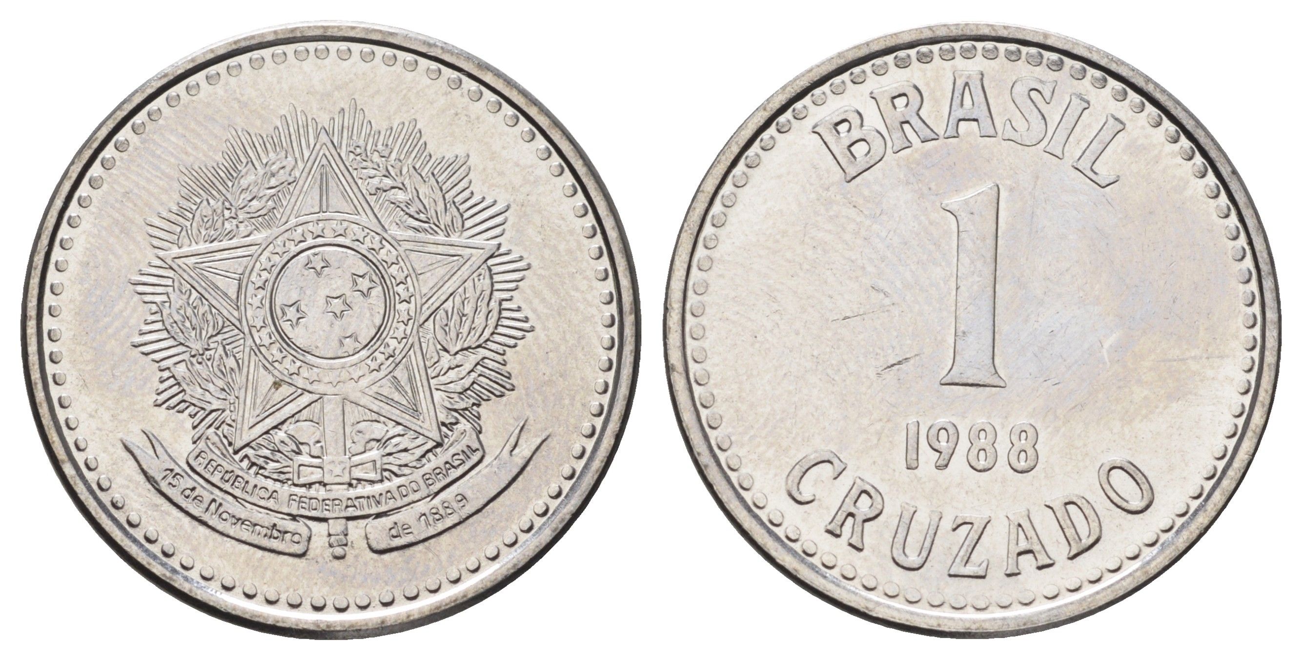 Бразилия 1 крузадо 1988 KM 605 нержавеющая сталь UNC 4670-1117