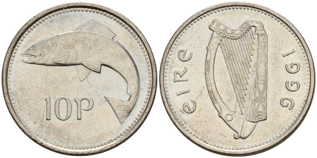 Ирландия 10 пенсов 1996 лосось KM 29 медно-никель 4141-317