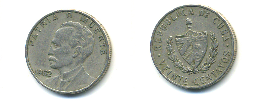 КУБА 20 СЕНТАВО 1962 ХОСЕ МАРТИ KM 31 медно-никель 176-451
