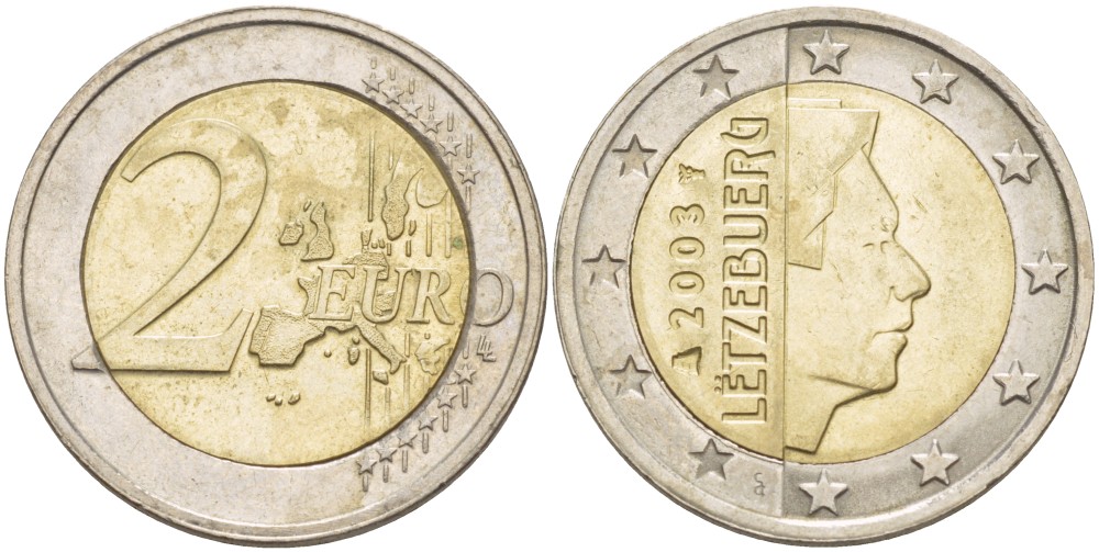 ЛЮКСЕМБУРГ 2 ЕВРО 2003 ВЕЛИКИЙ ГЕРЦОГ АНРИ KM 82 биметалл 4543-157