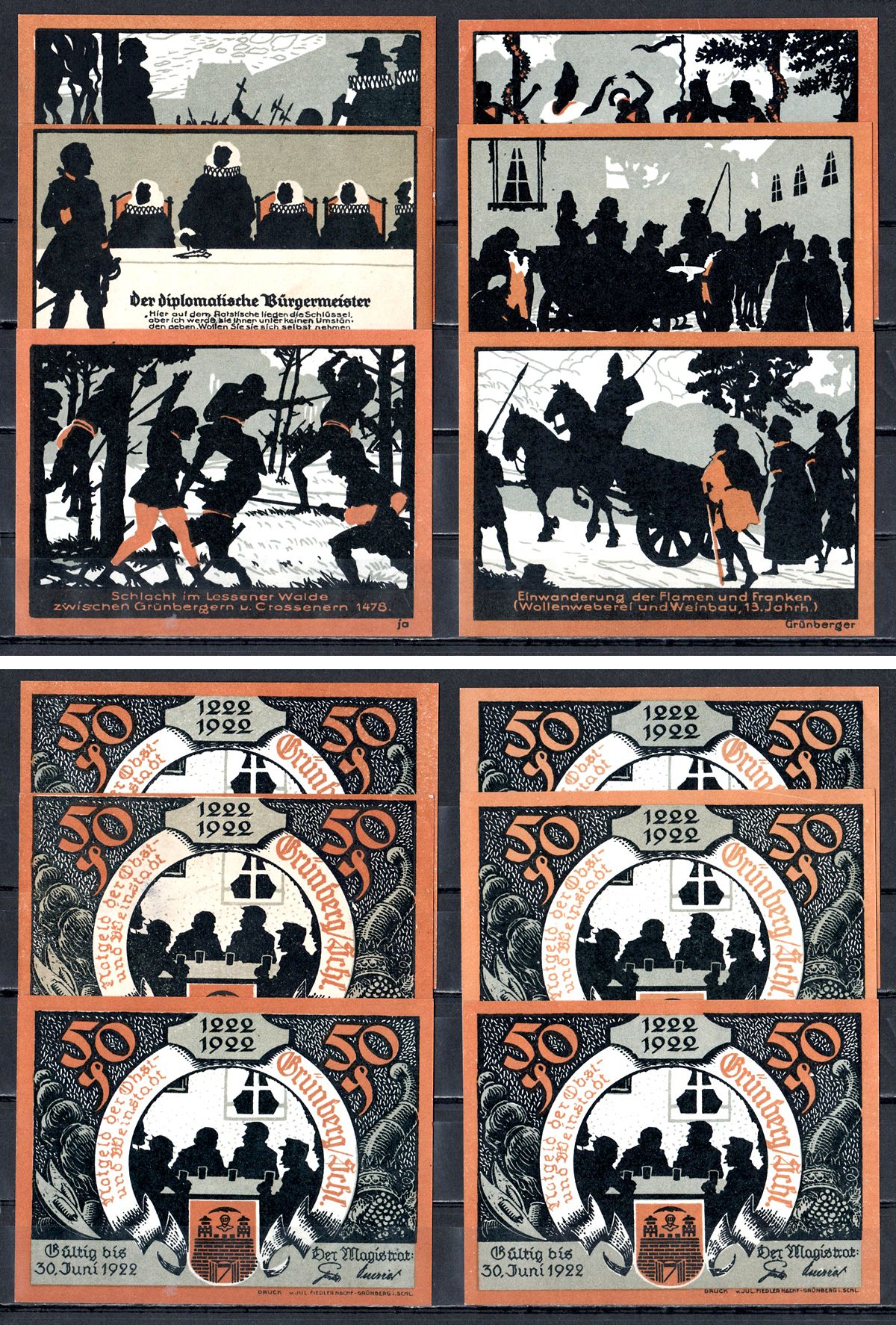 Грюнберг (Силезия) набор из 6 нотгельдов ND 7556-71-2-3