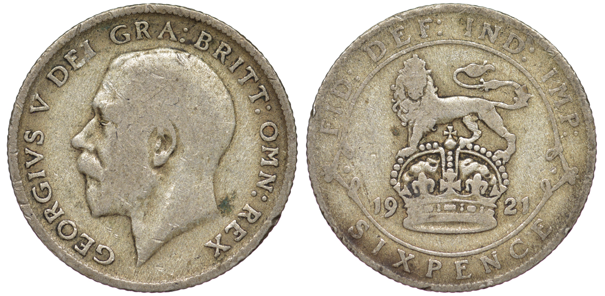 Великобритания 6 пенсов 1921 Георг V (1910-1936) KM 815а.1, Spink 4024 серебро 4178-261