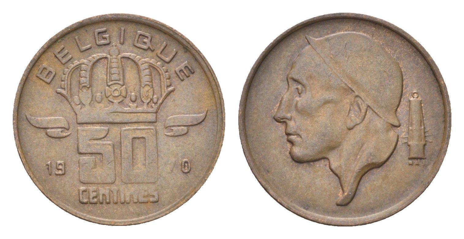 Бельгия 50 сантимов 1970 Belgique, Бодуэн I (1951-1993) KM 148 бронза 4705-226