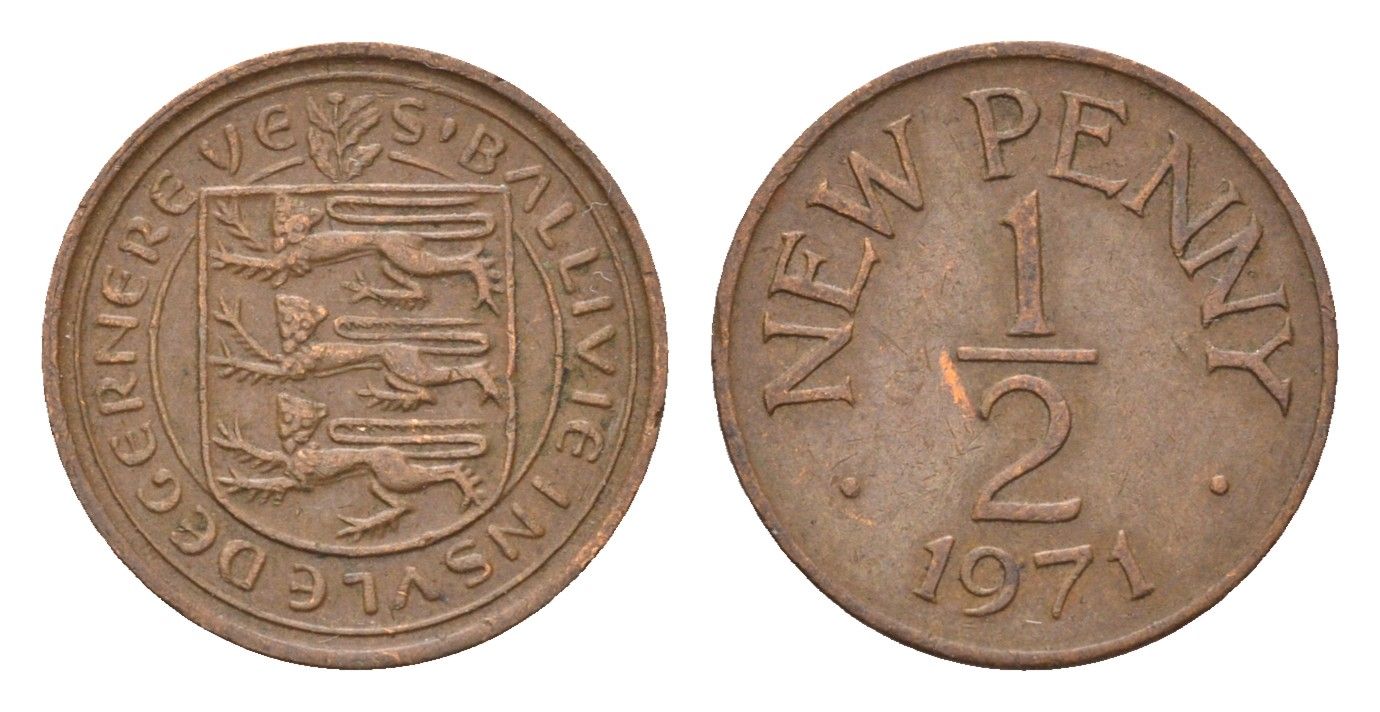 Гернси 1/2 пенни 1971 Елизавета II (1952-2022), герб, год-тип KM 20 бронза 4690-233