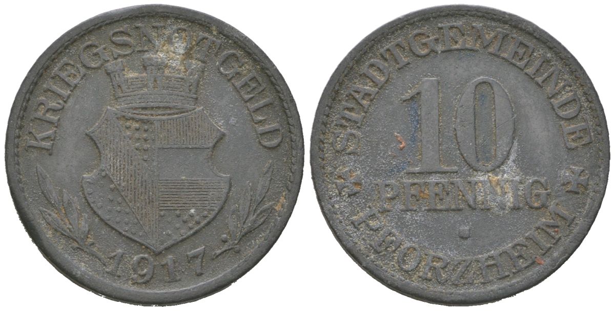 Пфорцгейм 10 пфеннигов 1917 Funck 423.1, Men05 20430.1, Men18 25604.1 цинк 176-847