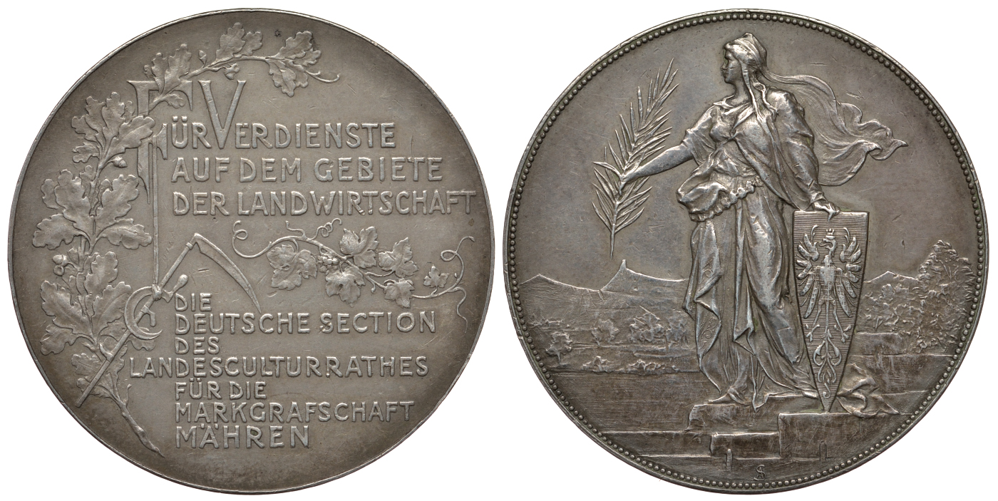 Германия медаль 1901 Премия культурного совета Моравии, 39,5 мм, 30,05 гр. Wurzbach 5840 серебро 00-000-00