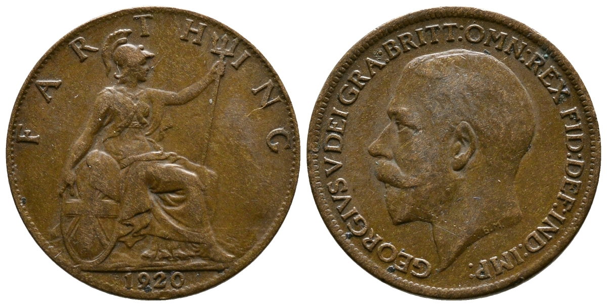 Великобритания 1 фартинг 1920 Георг V (1910-1936) KM 808.2 Spink 4060 бронза 4384-1256