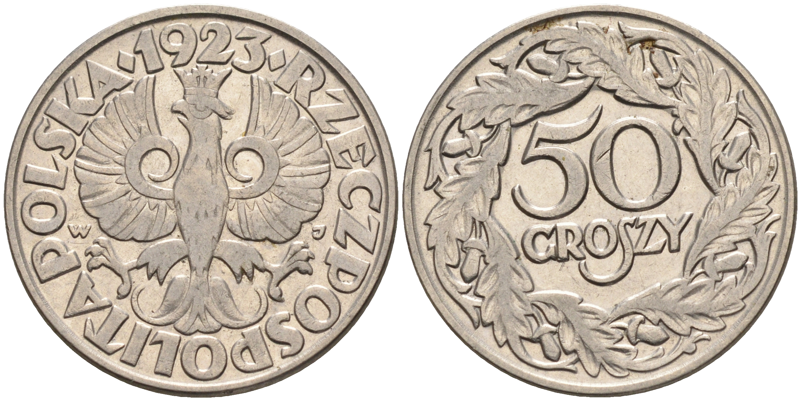 Польша 50 грошей 1923 Республика KM 13, Parchimowicz 106 никель  4148-1243