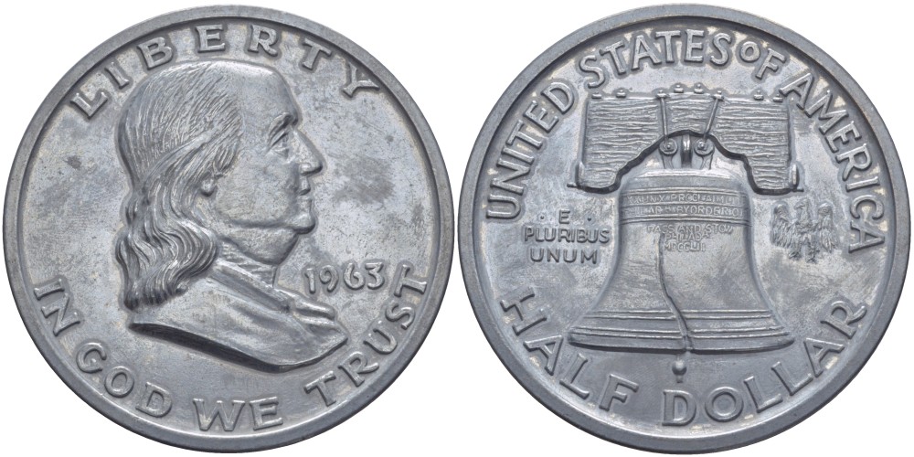США медаль 1963 half dollar (1/2 доллара) In God we trust, диаметр 77 мм, алюминий 3-5-2-25