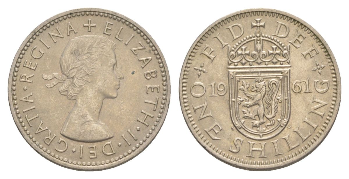 Великобритания 1 шиллинг 1961 Елизавета II (1952-2022), Шотландский герб KM 905, Spink 4148 медно-никель UNC 4631-1251