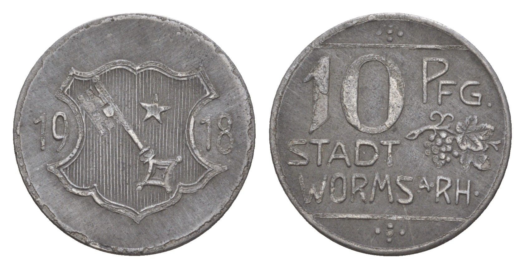 Вормс 10 пфеннигов 1918 Funck 613.2A, Men05 27640.2, Men18 34694.2 железо 4643-1018