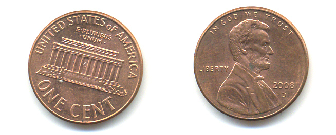 США 1 ЦЕНТ 2008 D ЛИНКОЛЬН KM 201b цинк плакированный медью 86-534
