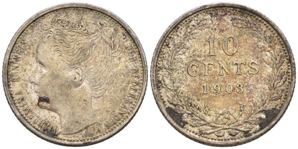 Нидерланды 10 центов 1903 Вильгельмина (1890-1948) KM 135 серебро 4576-816