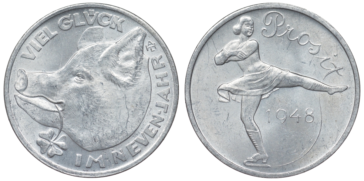 Австрия жетон ND удачи в новом году, свинья с клевером и фигуристка алюминий 4121-216