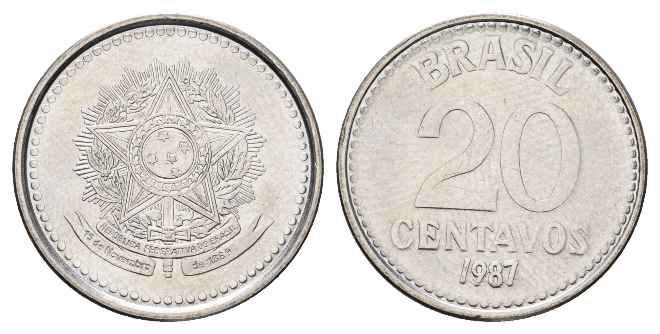 Бразилия 20 сентаво 1987 KM 603 нержавеющая сталь UNC 4682-442