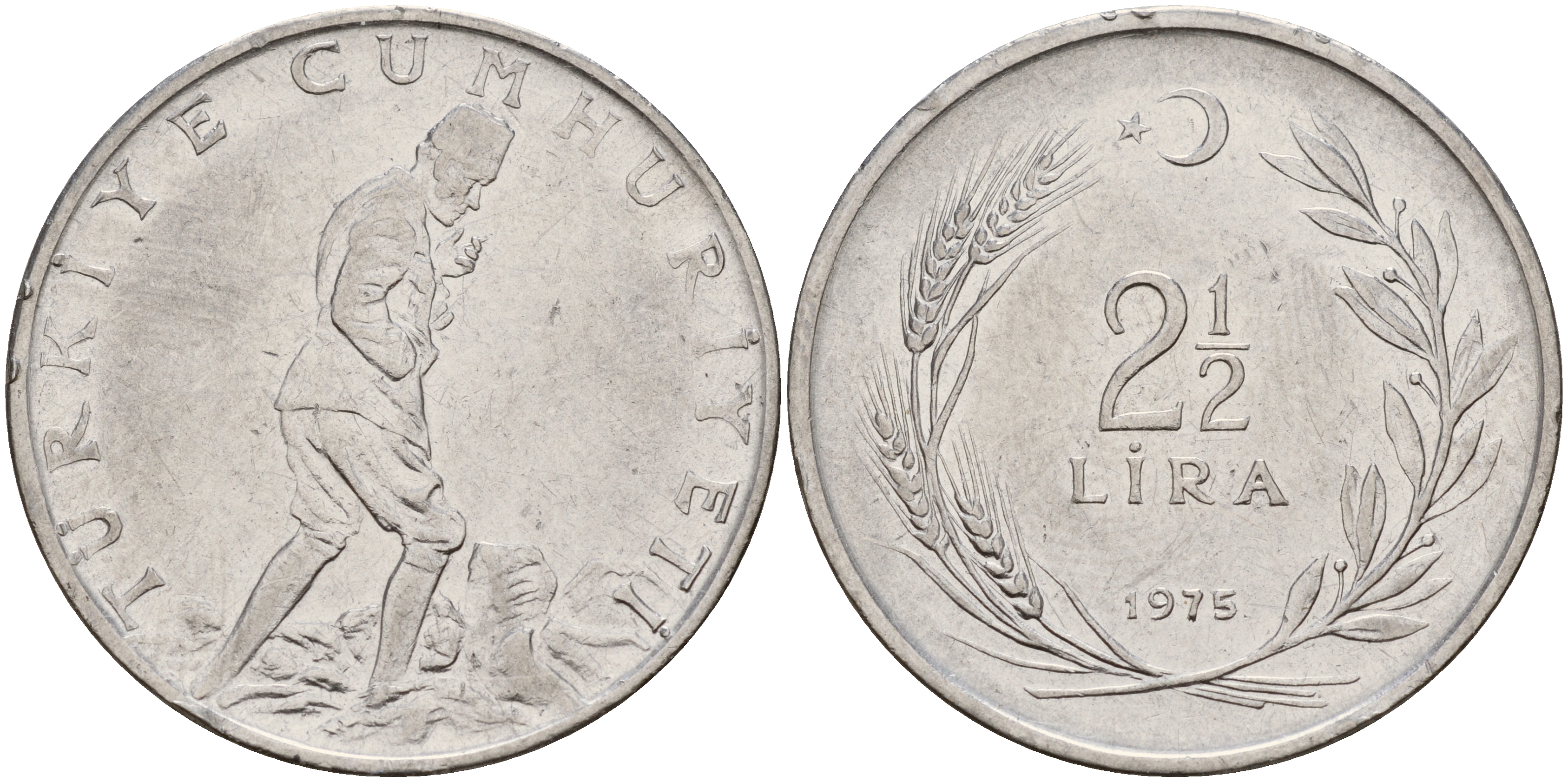 Турция 2 1/2 лиры 1975  KM 893.2 сталь    4599-636