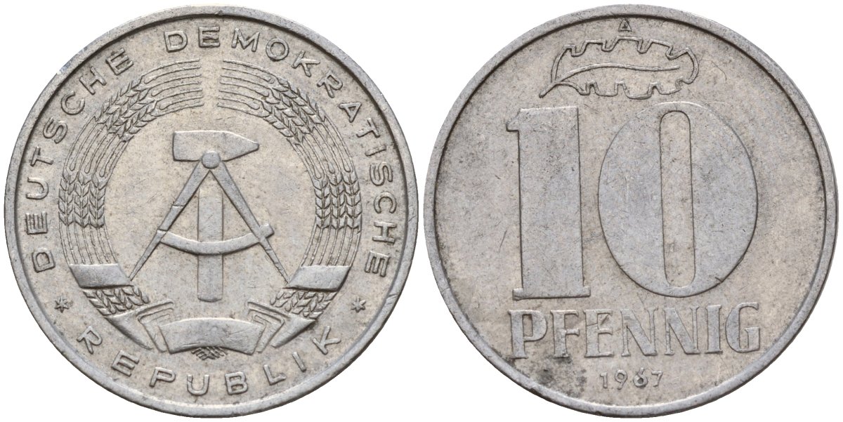 ГДР 10 пфеннигов 1967 A KM 10 алюминий 27-426