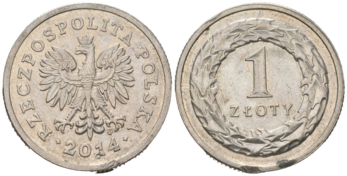 Польша 1 злотый 2014 MW KM 282 медно-никель aUNC 4566-323