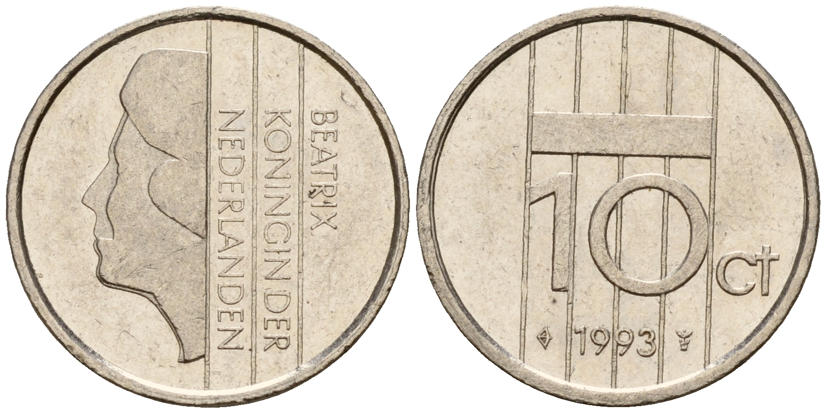 Нидерланды 10 центов 1993 Беатрикс (1980-2013) KM 203 никель    4598-412