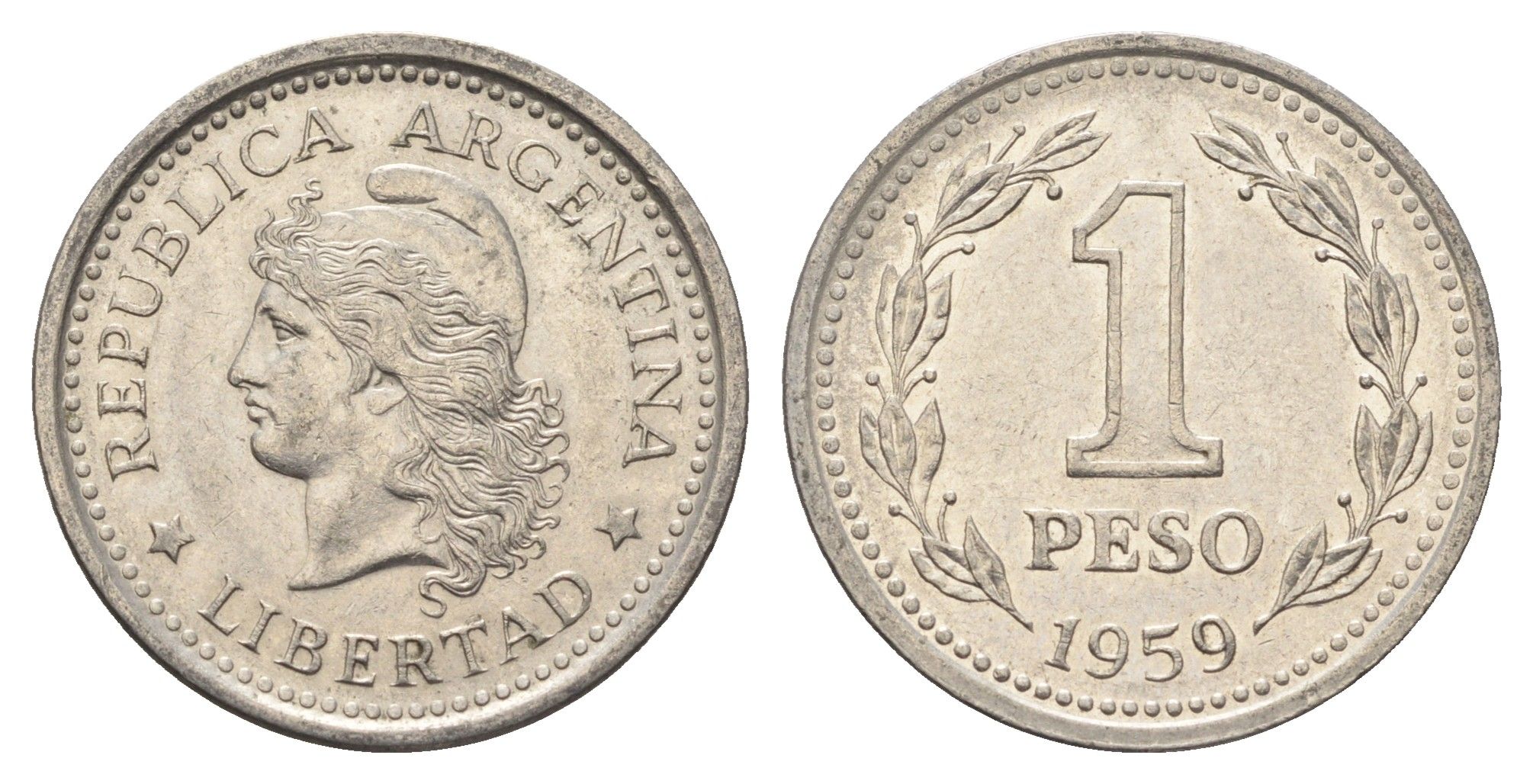 Аргентина 1 песо 1959 KM 57 сталь плакированная никелем 4663-837