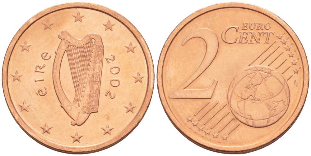 ИРЛАНДИЯ 2 ЕВРОЦЕНТА 2002 KM 33 сталь плакированная медью UNC 214-245
