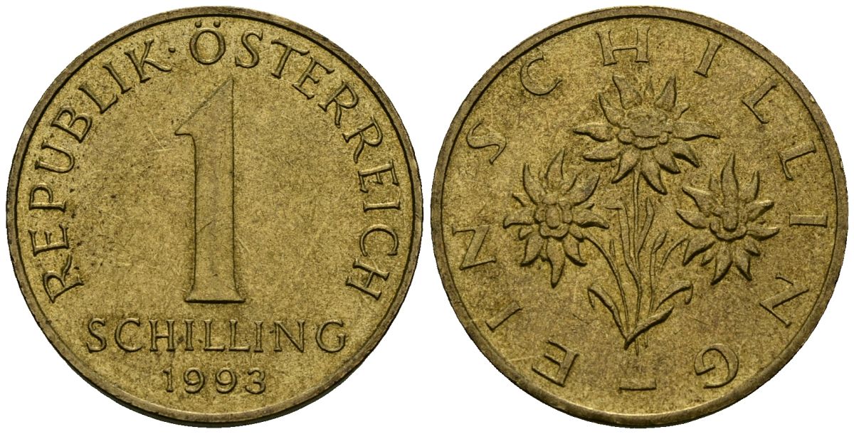 Австрия 1 шиллинг 1993 KM 2886 алюминиевая бронза 4135-227