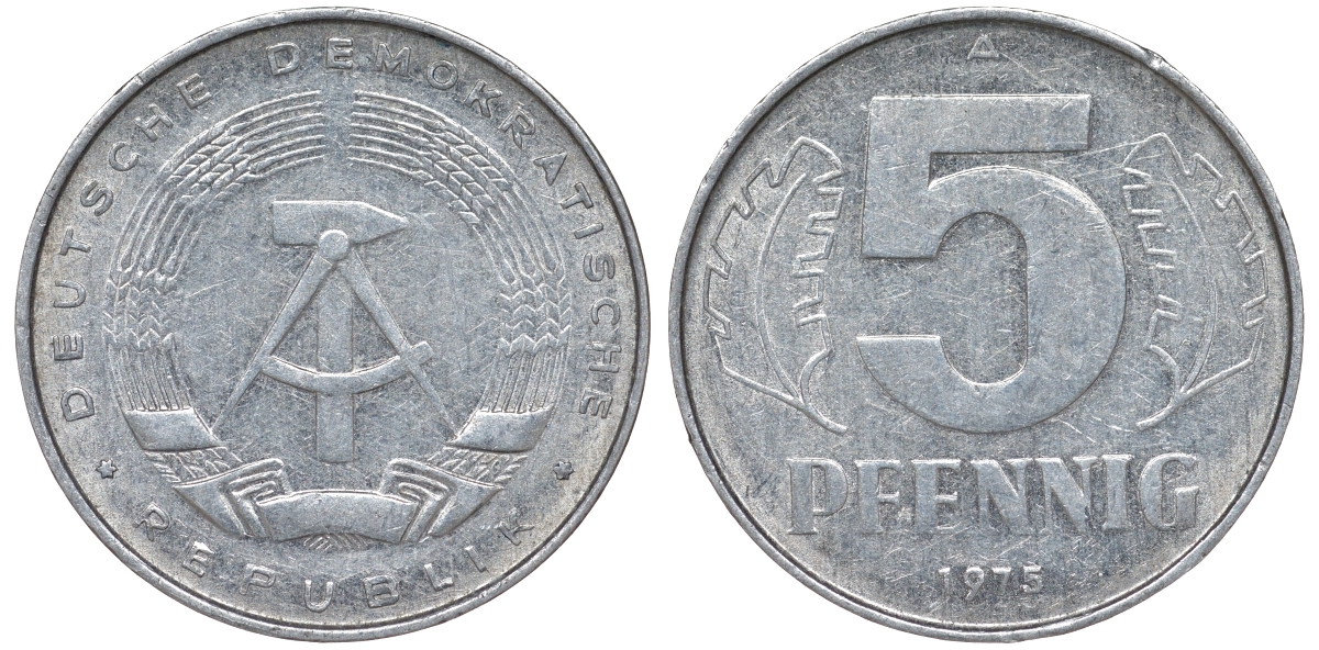 ГДР 5 ПФЕННИГОВ 1975 A KM 9.1 алюминий 62-332