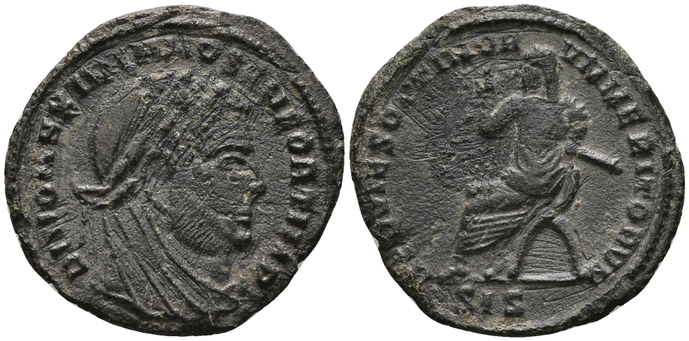 Римская Империя 1/2 нуммия 317 - 318 Константин I Великий (посмертный выпуск в честь Максимиана Геркулия) Good Very fine (степень редкости R3) RIC 123 бронза 1073-10-53