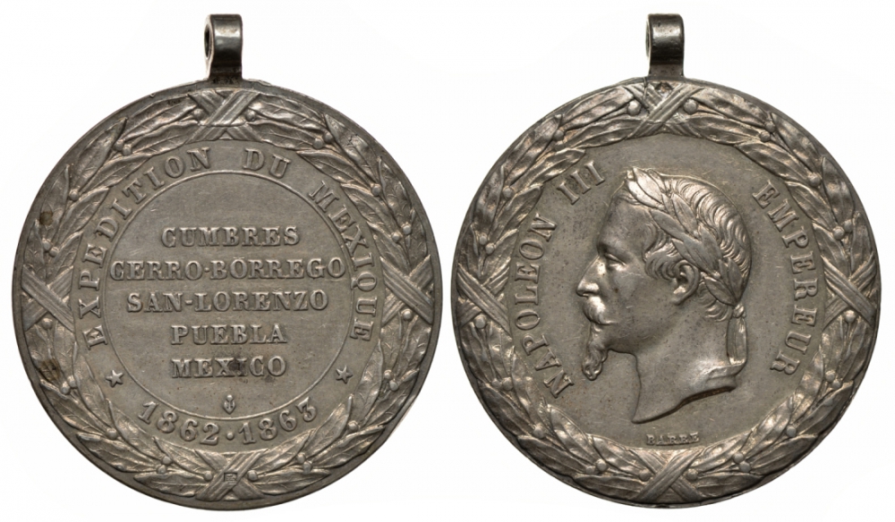 Франция медаль Наполеон III, за мексиканскую экспедицию 1862-1863 серебро 00-802-58