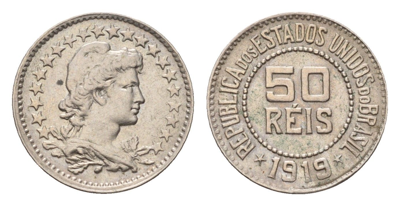 Бразилия 50 реалов (рейс) 1920 KM 517 медно-никель 72-1664