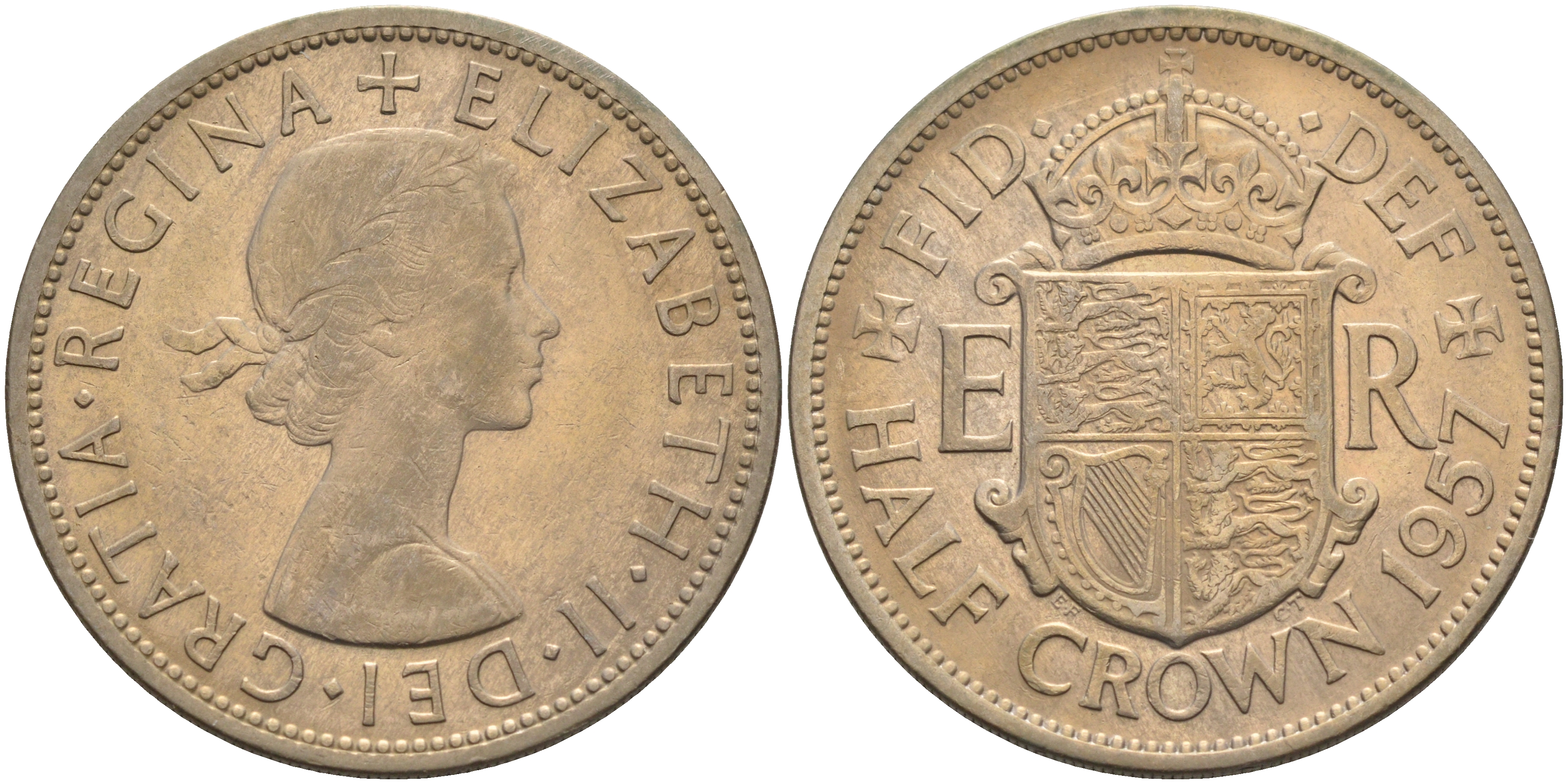 Великобритания 1/2 кроны 1957 Елизавета II (1952-2022) KM 907, Spink 4145 медно-никель 4367-1225